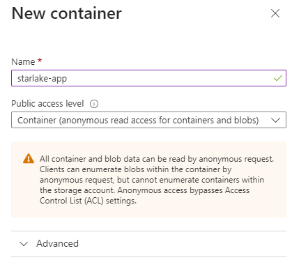 Azure create container